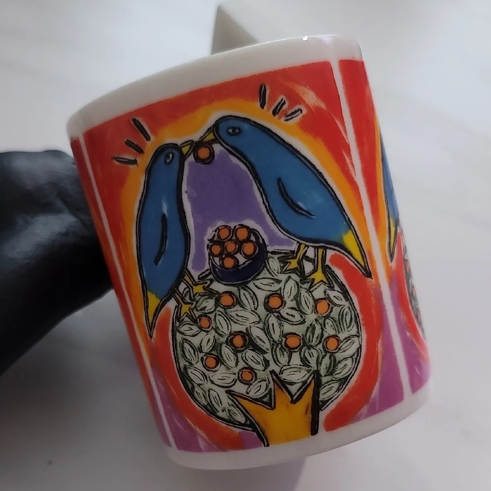 Vibrant Colorful Birds Art Mug by Artist Keiko Shino